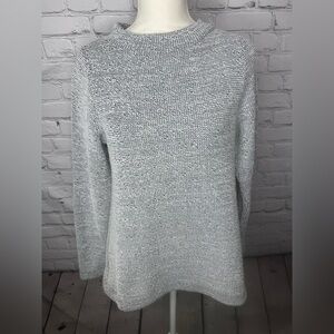 LOFT Light Gray mock neck sweater in a navy and white Boucle fabric small